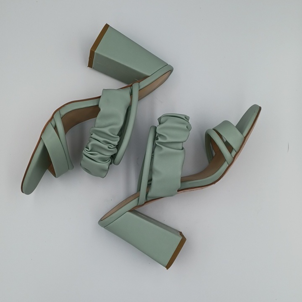 London Rag Genesis Mint Green Ruched Strap Detail Block Heel Sandal - Picture 7 of 10